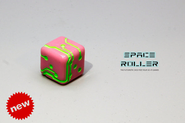 (B grade) 1 Die of Space Roller Dice MK II - Green Groove Pink Finish