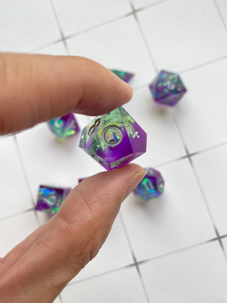 Hand made sharp edge dice set- Aurora Storm
