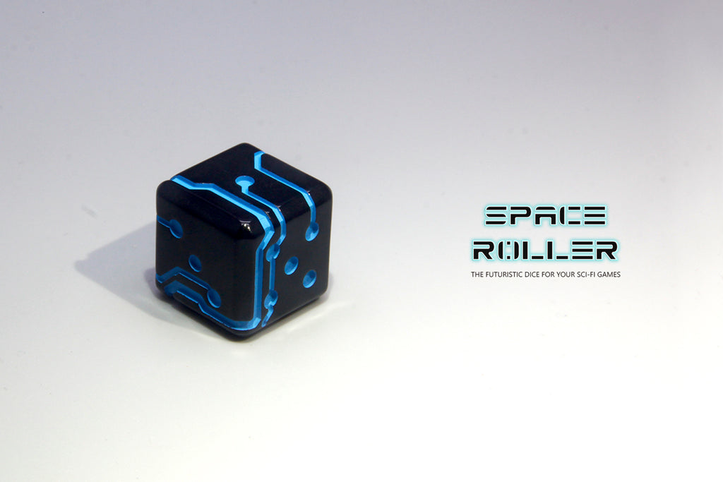 (B GRADE) 1 Die of Space Roller Dice MK II - Blue Groove Black Finish