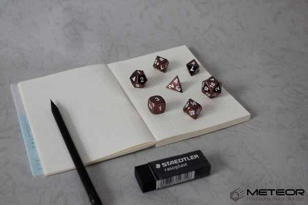 Meteor Polyhedral Metal Dice Set- Brown