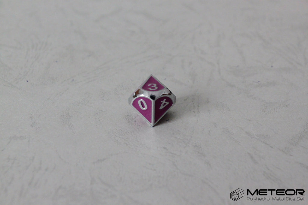 D10 Meteor Polyhedral Metal Dice- Purple with Silver Frame