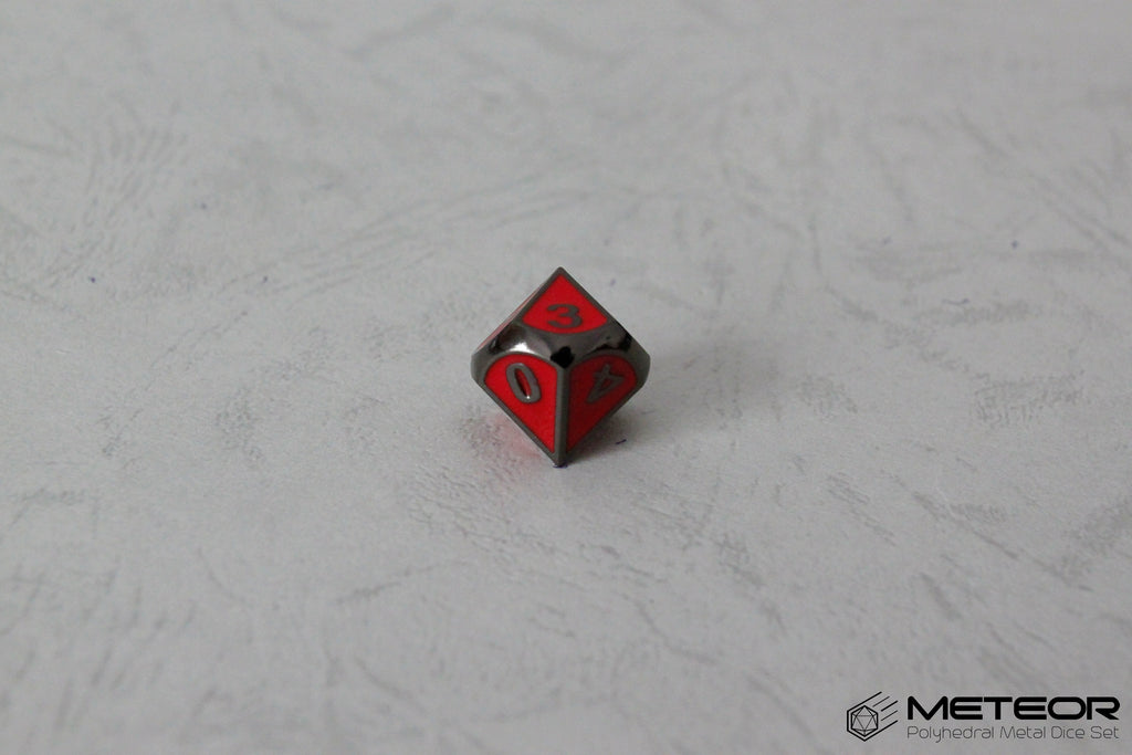 D10 Meteor Polyhedral Metal Dice- Red with Metallic Gray