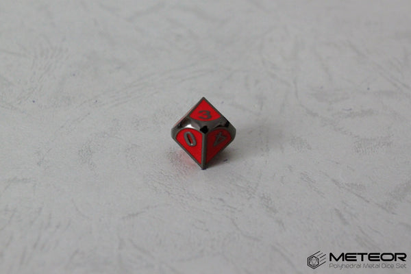 D10 Meteor Polyhedral Metal Dice- Red with Metallic Gray