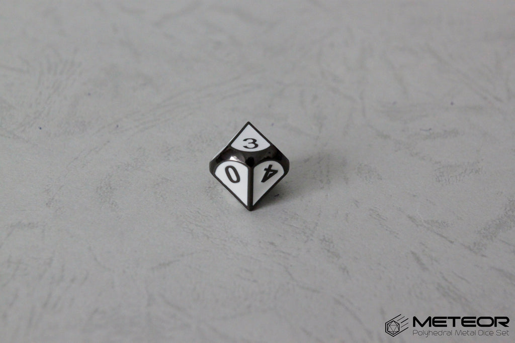 D10 Meteor Polyhedral Metal Dice- White with Metallic Gray