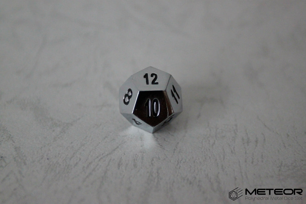 D12 Meteor Polyhedral Metal Dice- Chrome