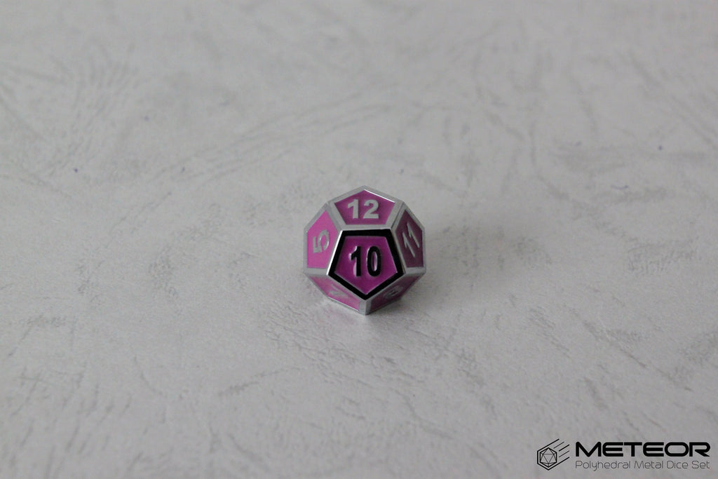 D12 Meteor Polyhedral Metal Dice- Purple with Silver Frame