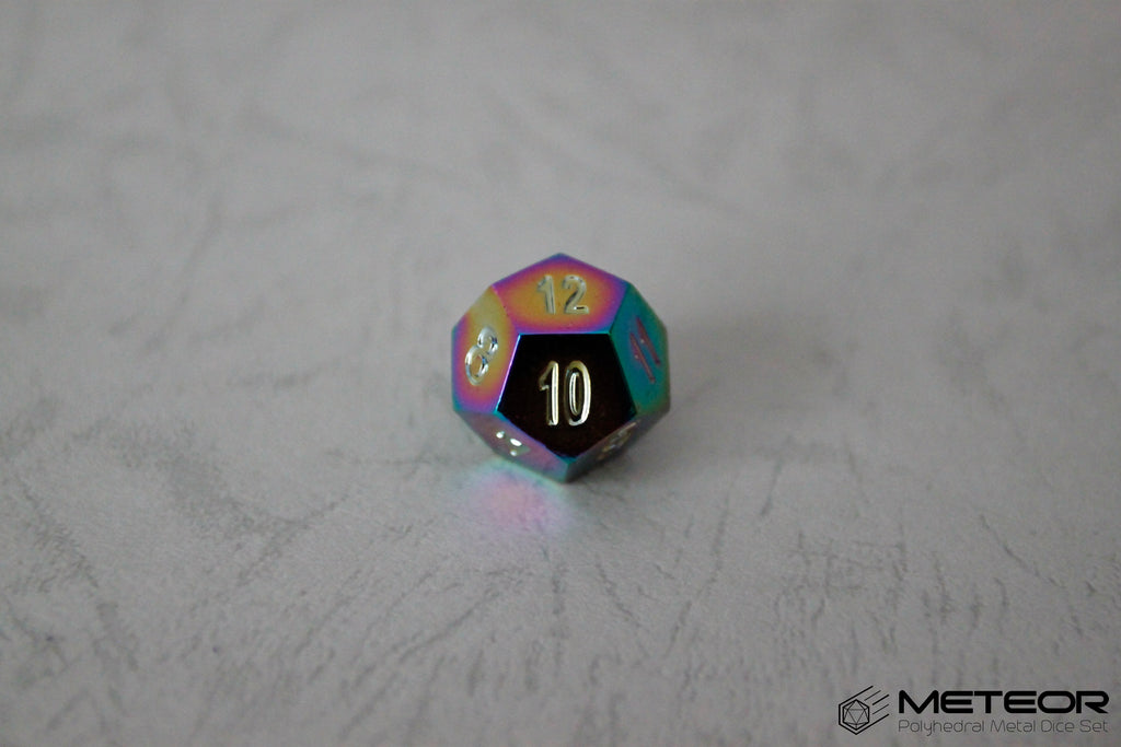 D12 Meteor Polyhedral Metal Dice- Rainbow