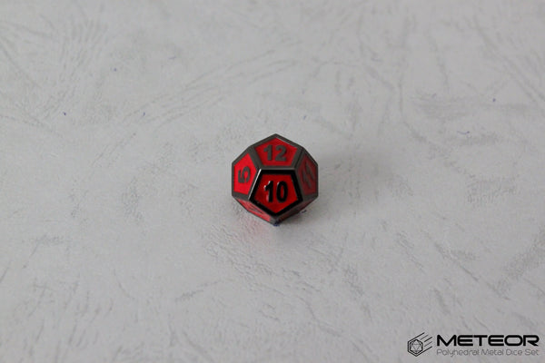 D12 Meteor Polyhedral Metal Dice- Red with Metallic Gray