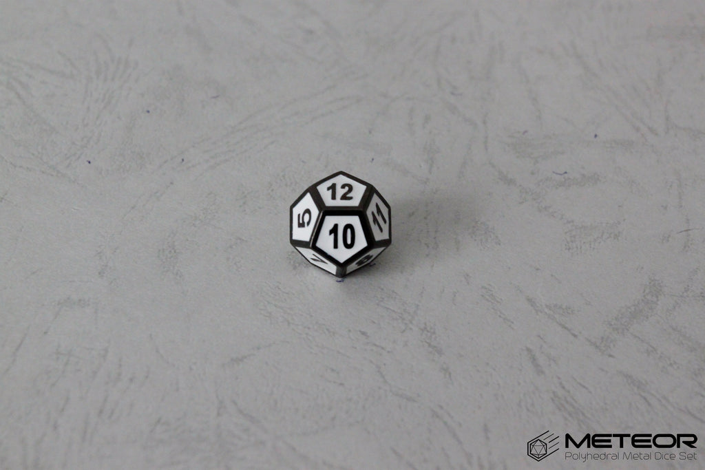 D12 Meteor Polyhedral Metal Dice- White with Metallic Gray