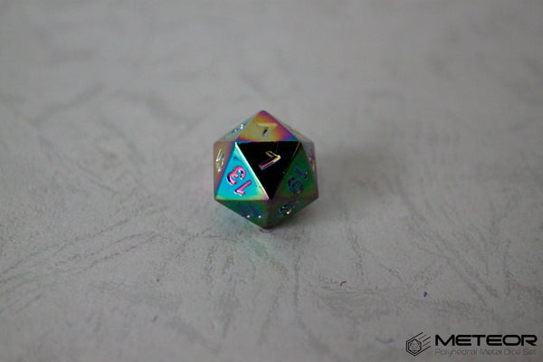 D20 Meteor Polyhedral Metal Dice- Rainbow