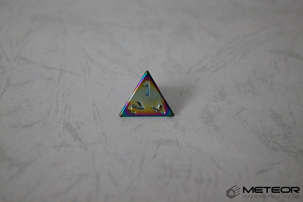 D4 Meteor Polyhedral Metal Dice- Rainbow
