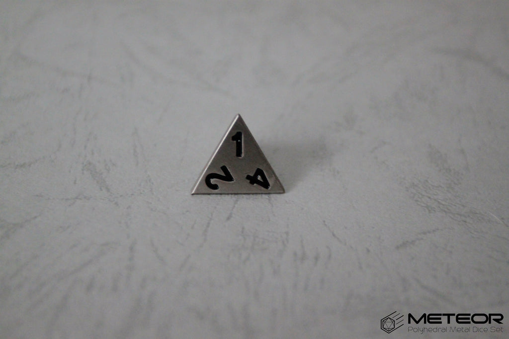 D4 Meteor Polyhedral Metal Dice- Sanded Silver