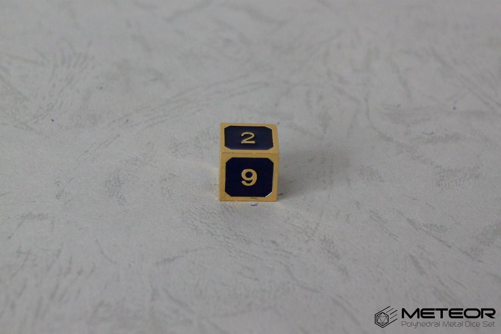 D6 Meteor Polyhedral Metal Dice- Blue with Golden Frame