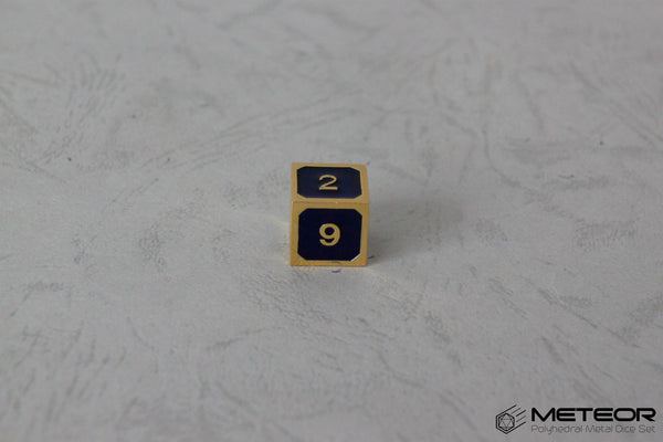 D6 Meteor Polyhedral Metal Dice- Blue with Golden Frame