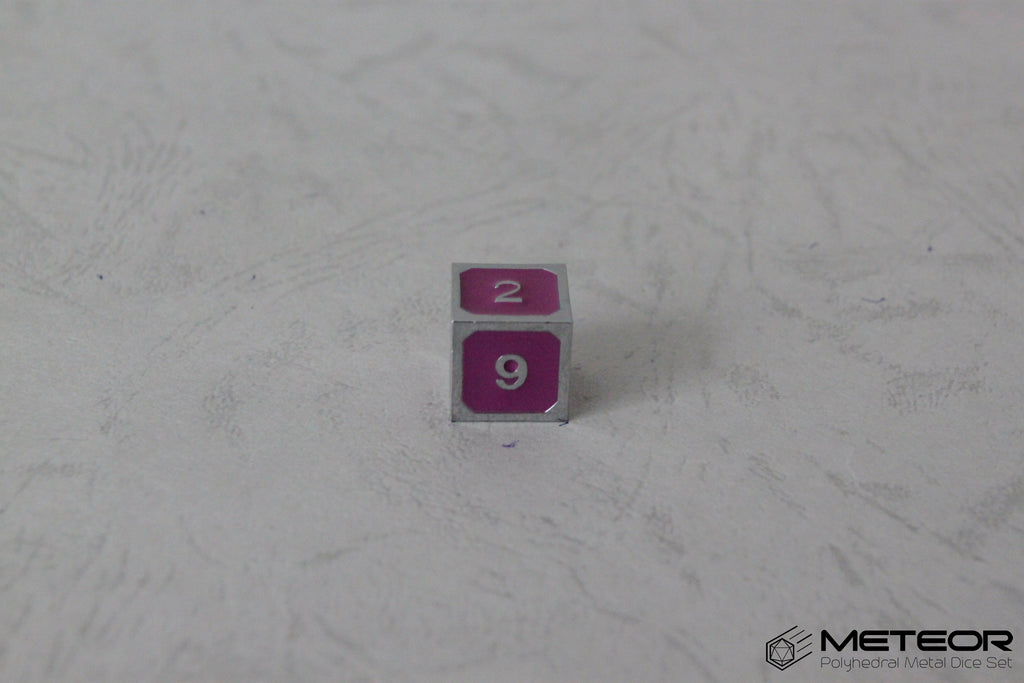 D6 Meteor Polyhedral Metal Dice- Purple with Silver Frame