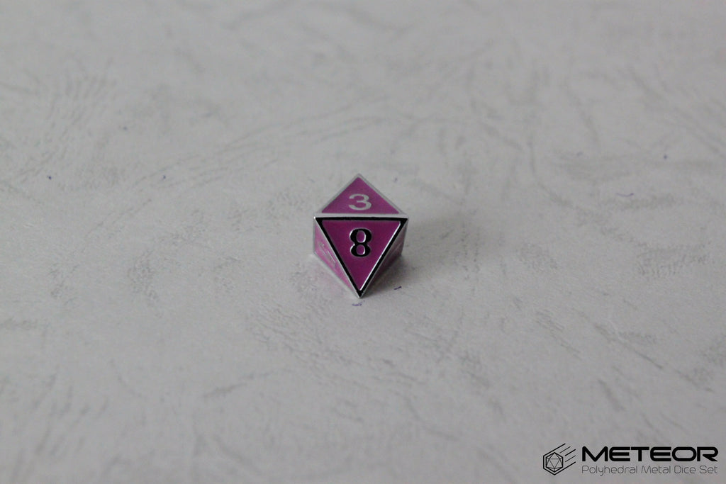 D8 Meteor Polyhedral Metal Dice- Purple with Silver Frame