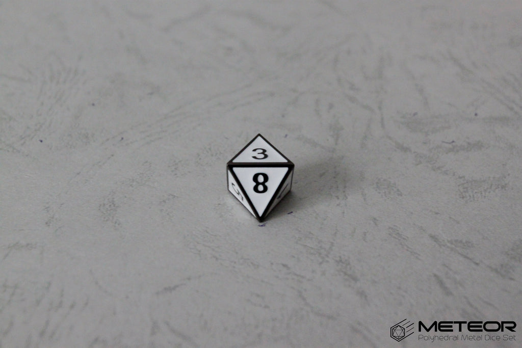 D8 Meteor Polyhedral Metal Dice- White with Metallic Gray
