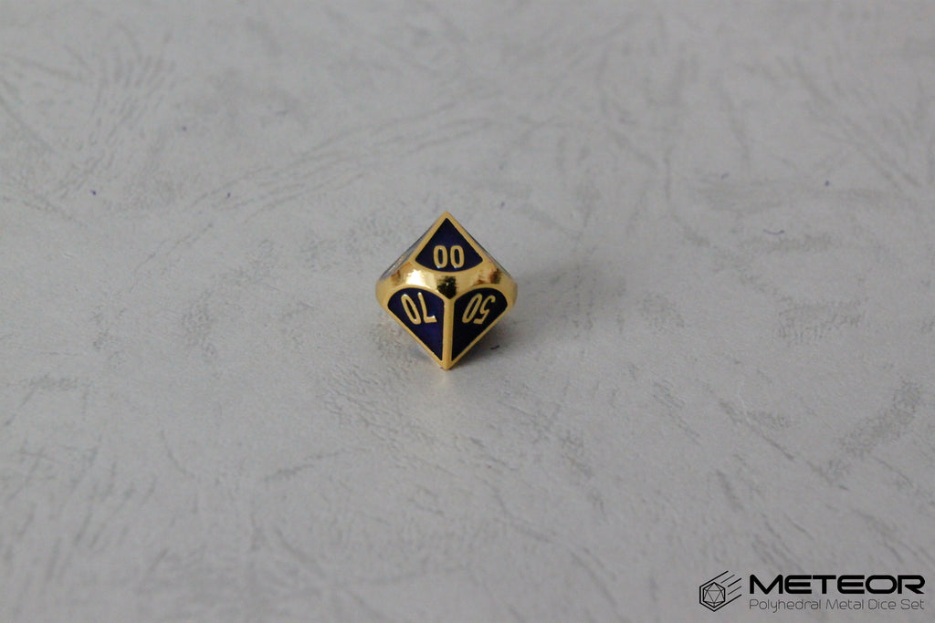 D% Meteor Polyhedral Metal Dice- Blue with Golden Frame