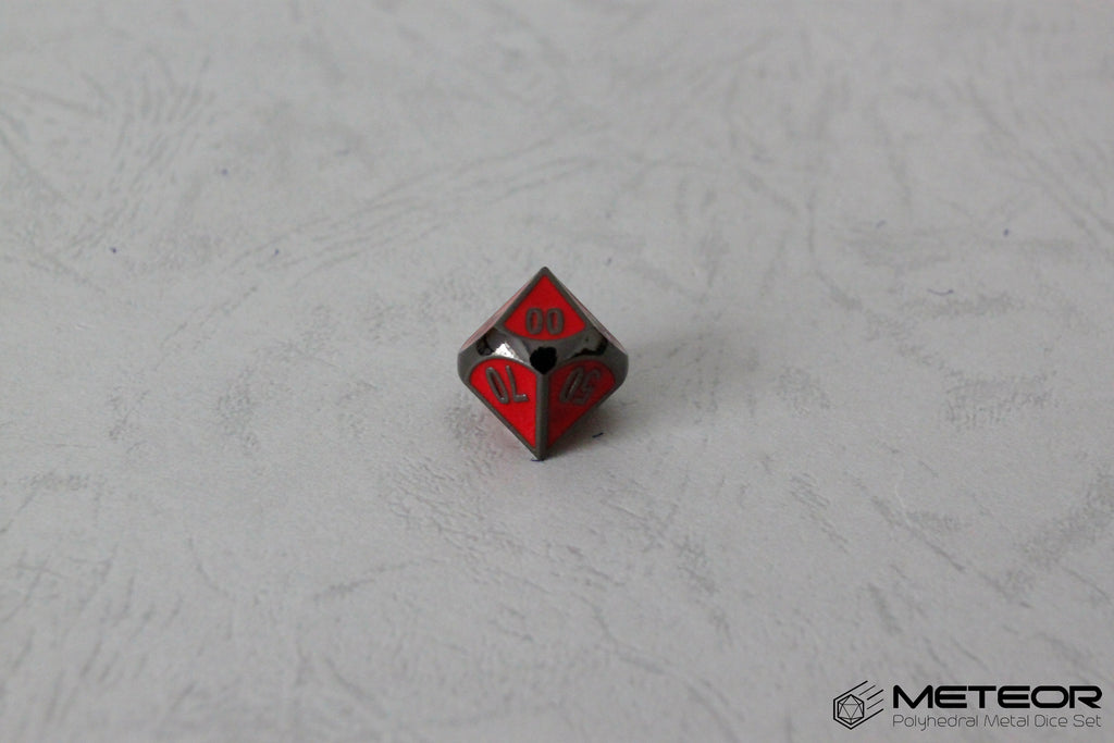 D% Meteor Polyhedral Metal Dice- Red with Metallic Gray