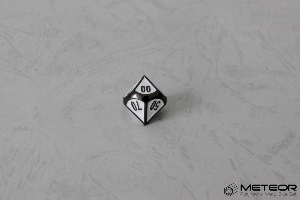 D% Meteor Polyhedral Metal Dice- White with Metallic Gray