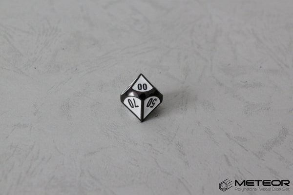 D% Meteor Polyhedral Metal Dice- White with Metallic Gray