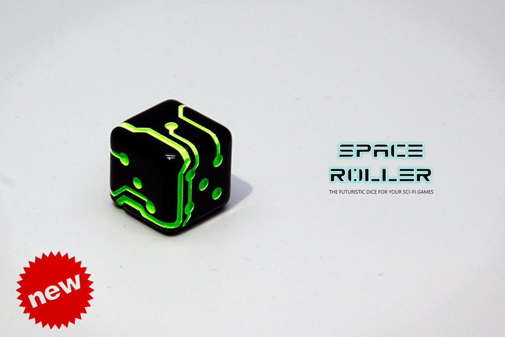 1 Die of Space Roller Dice MK II - Green Groove Black Finish