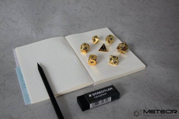 Meteor Polyhedral Metal Dice Set- Gold