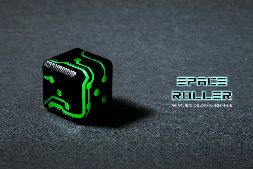 Space Roller Dice - Green Glow Black Finish ( Discontinued )