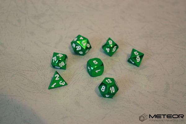 Meteor Polyhedral Metal Dice Set- Green