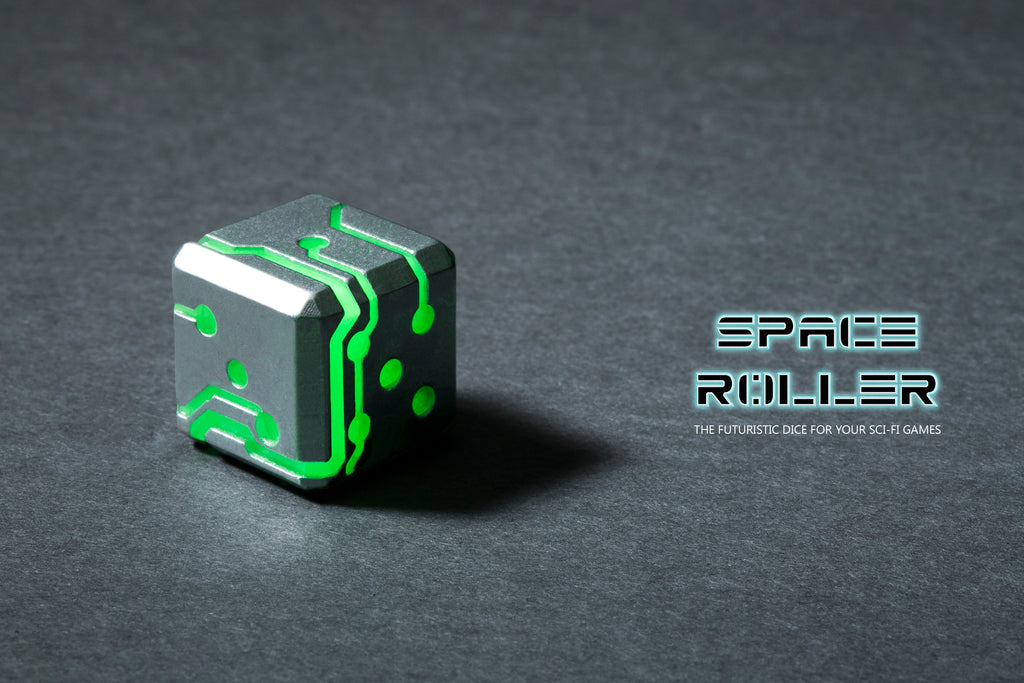 Space Roller Dice - Green Glow Silver Finish ( Discontinued )