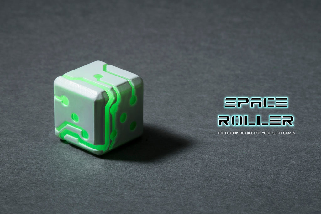 Space Roller Dice - Green Glow White Finish ( Discontinued )