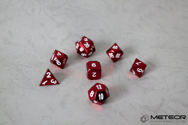 Meteor Polyhedral Metal Dice Set Set- Red