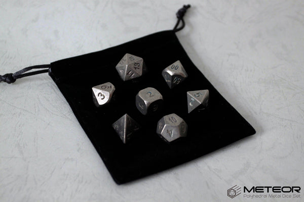 Meteor Polyhedral Metal Dice Set- Rusty Silver