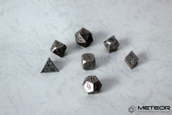 Meteor Polyhedral Metal Dice Set- Rusty Silver