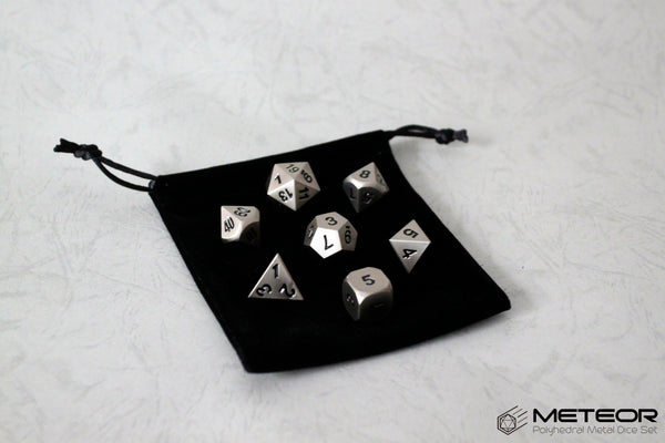 Meteor Polyhedral Metal Dice Set- Sanded Silver
